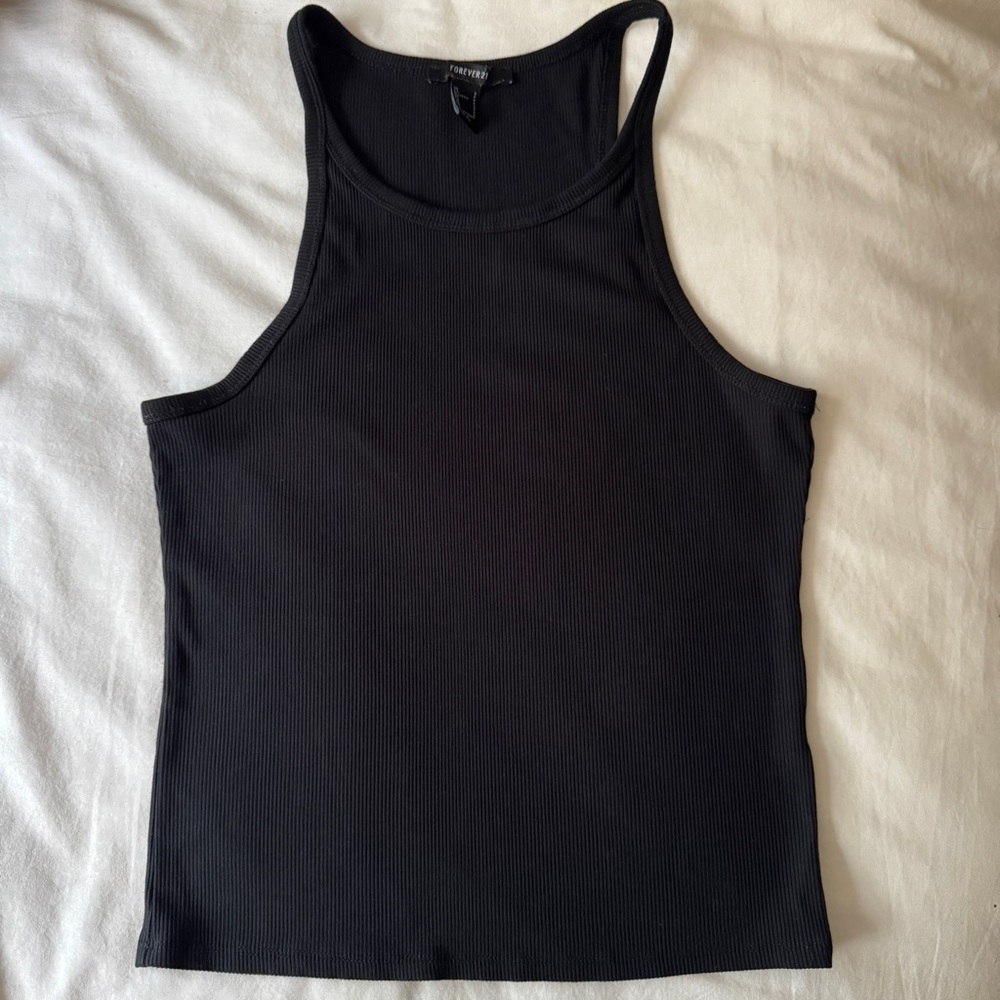 Forever 21 Black Ribbed Tank Top - Size Small
